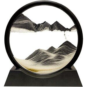 3D Deep Sea Sandscape Liquid Motion Round Glass Frame Display Flowing (Black 7")